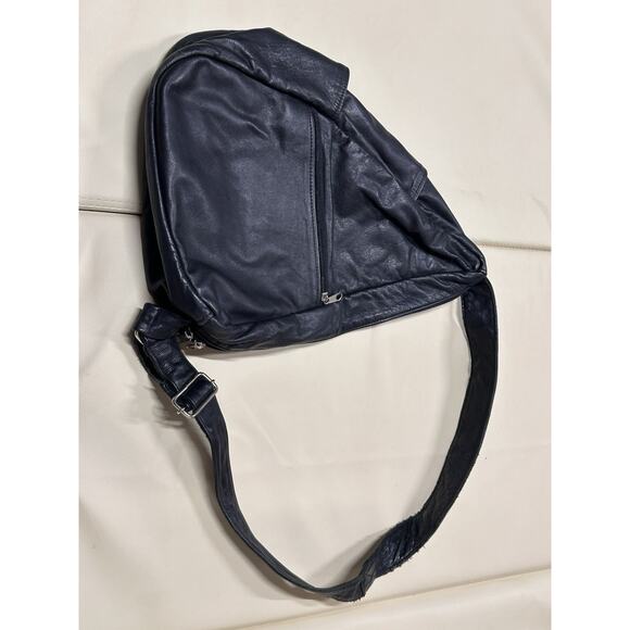 Sylvia Black Leather Vintage Healthy Sling Bag Back Bag Purse Hobo - Picture 15 of 16